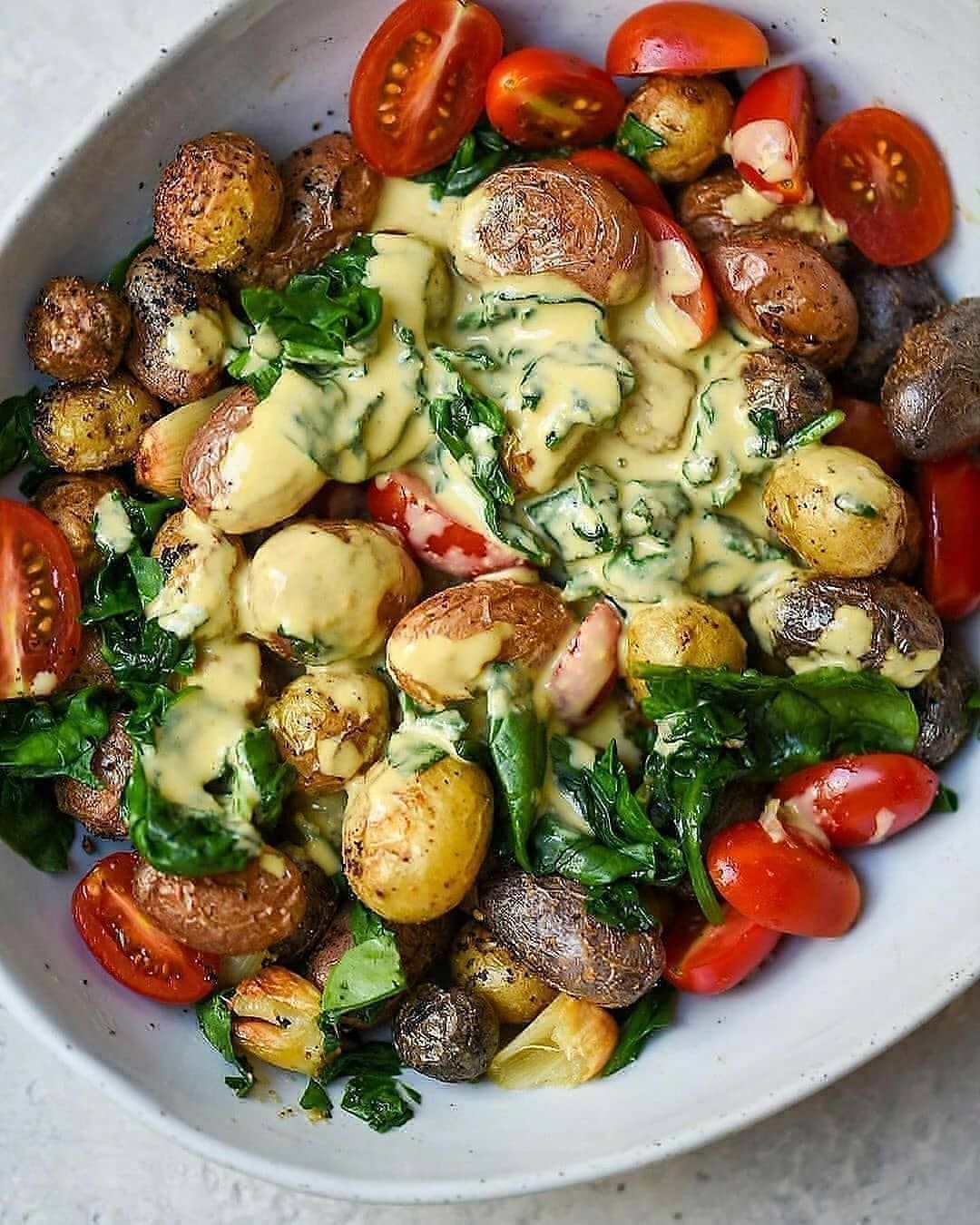 Oven-Roasted Baby Potatoes with Umami Tahini Dressing