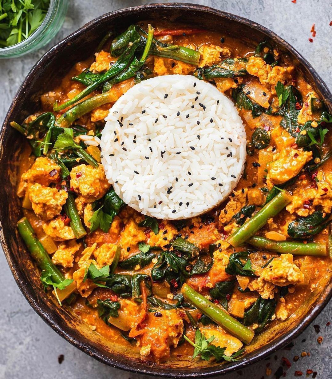 Tofu Curry with Spinach and Green Beans