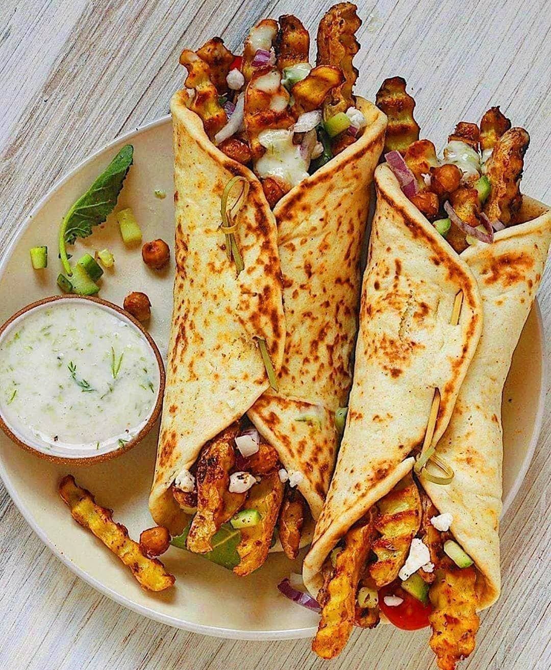 Vegan Fries and Chickpea Pita Gyro