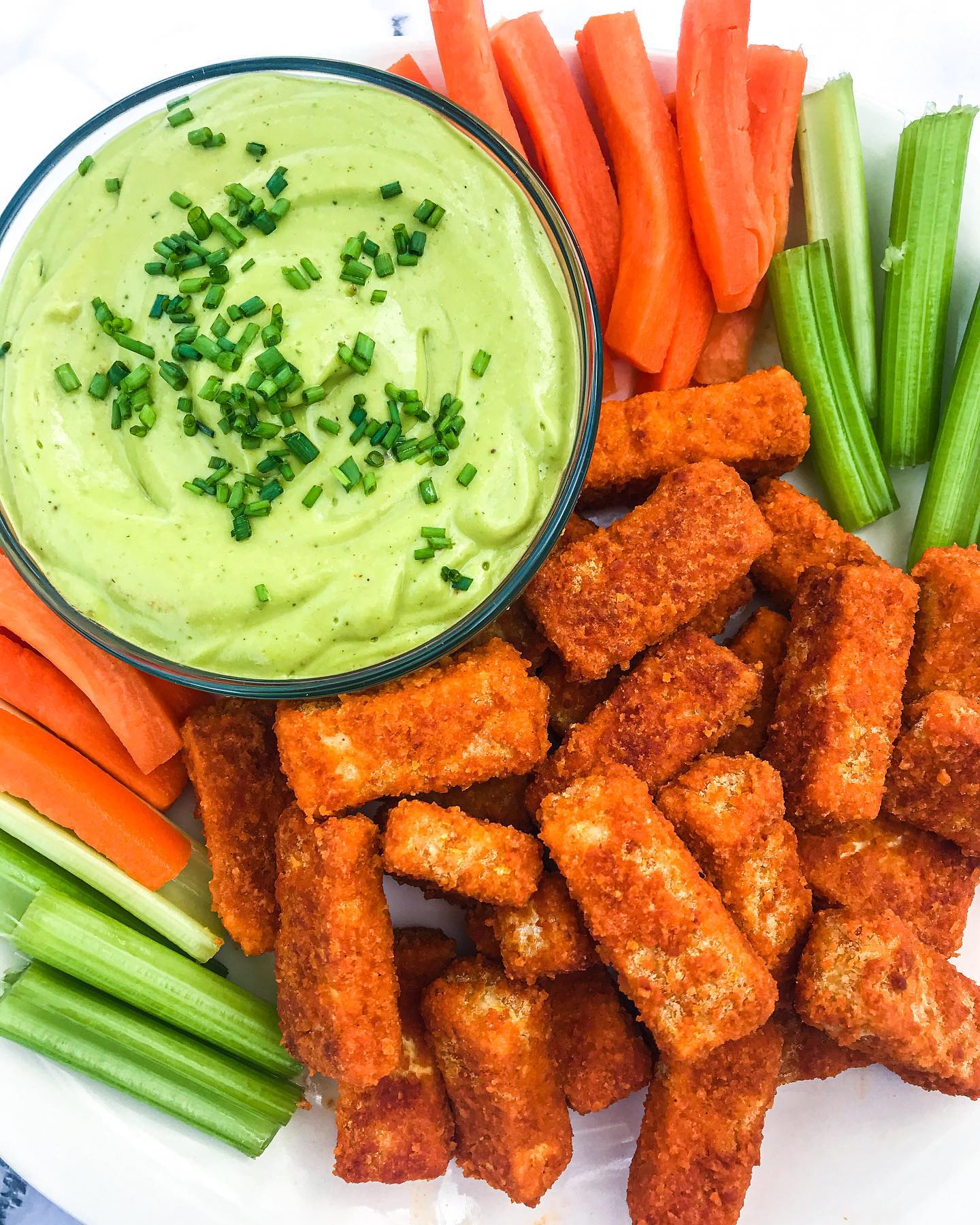 Crispy Buffalo Tofu with Avocado Ranch