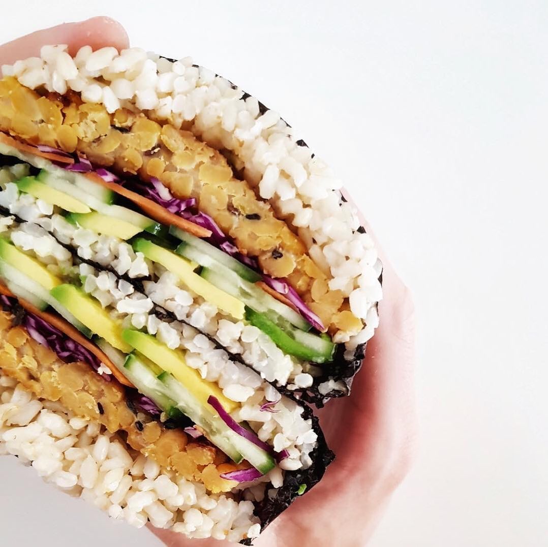 Tempeh Sushi Sandwich with Brown Rice and Vegetables
