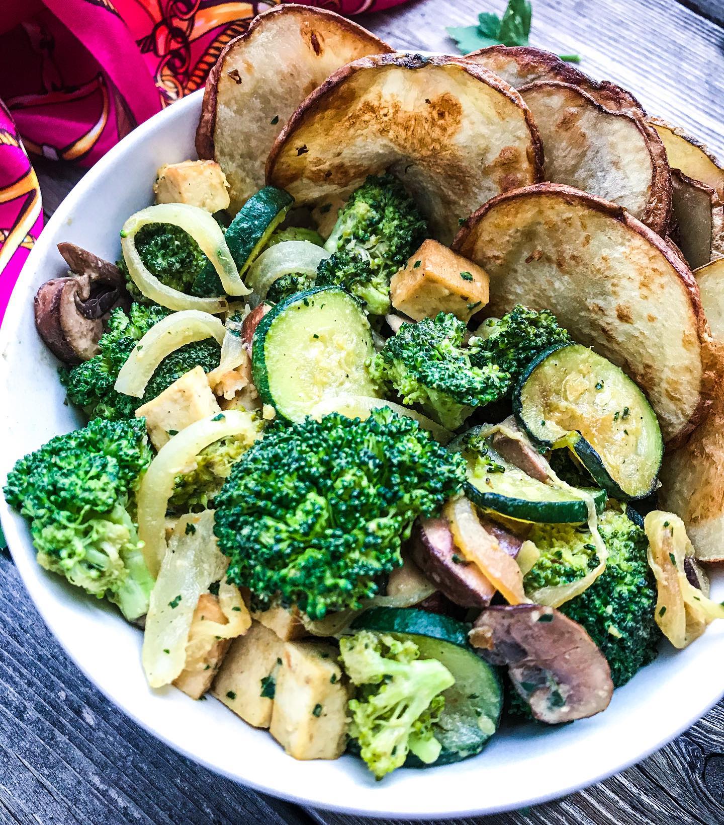 Crispy Potato Veggie Bowl with Tahini Dressing