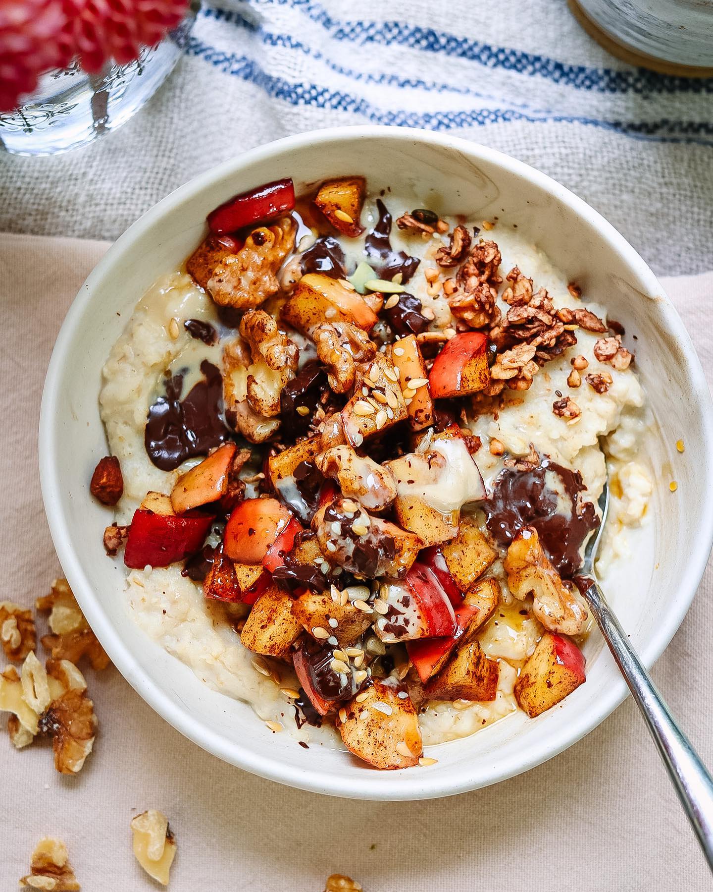 Tahini & Vanilla Porridge with Cinnamon Apple & Walnuts