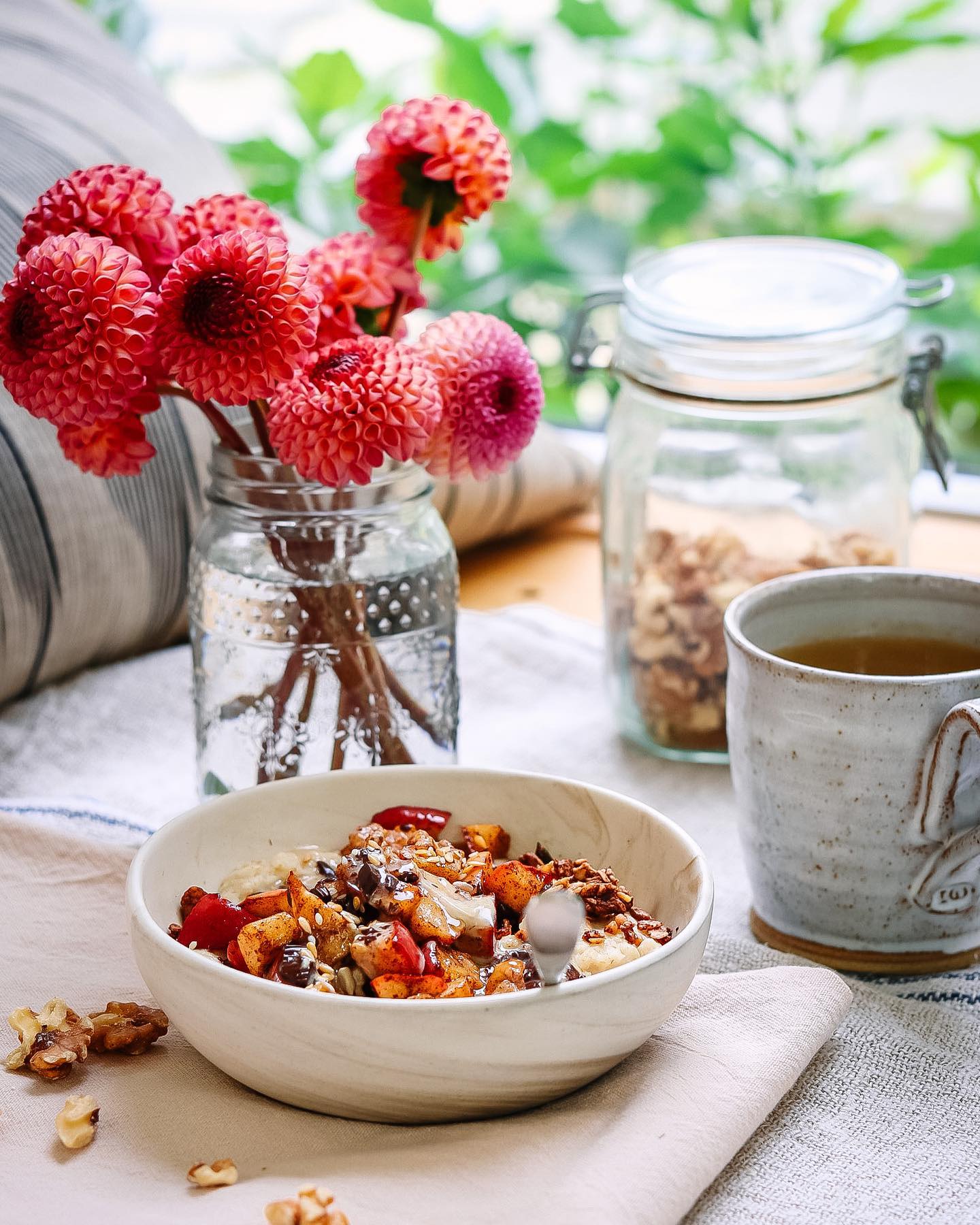 Tahini & Vanilla Porridge with Cinnamon Apple & Walnuts