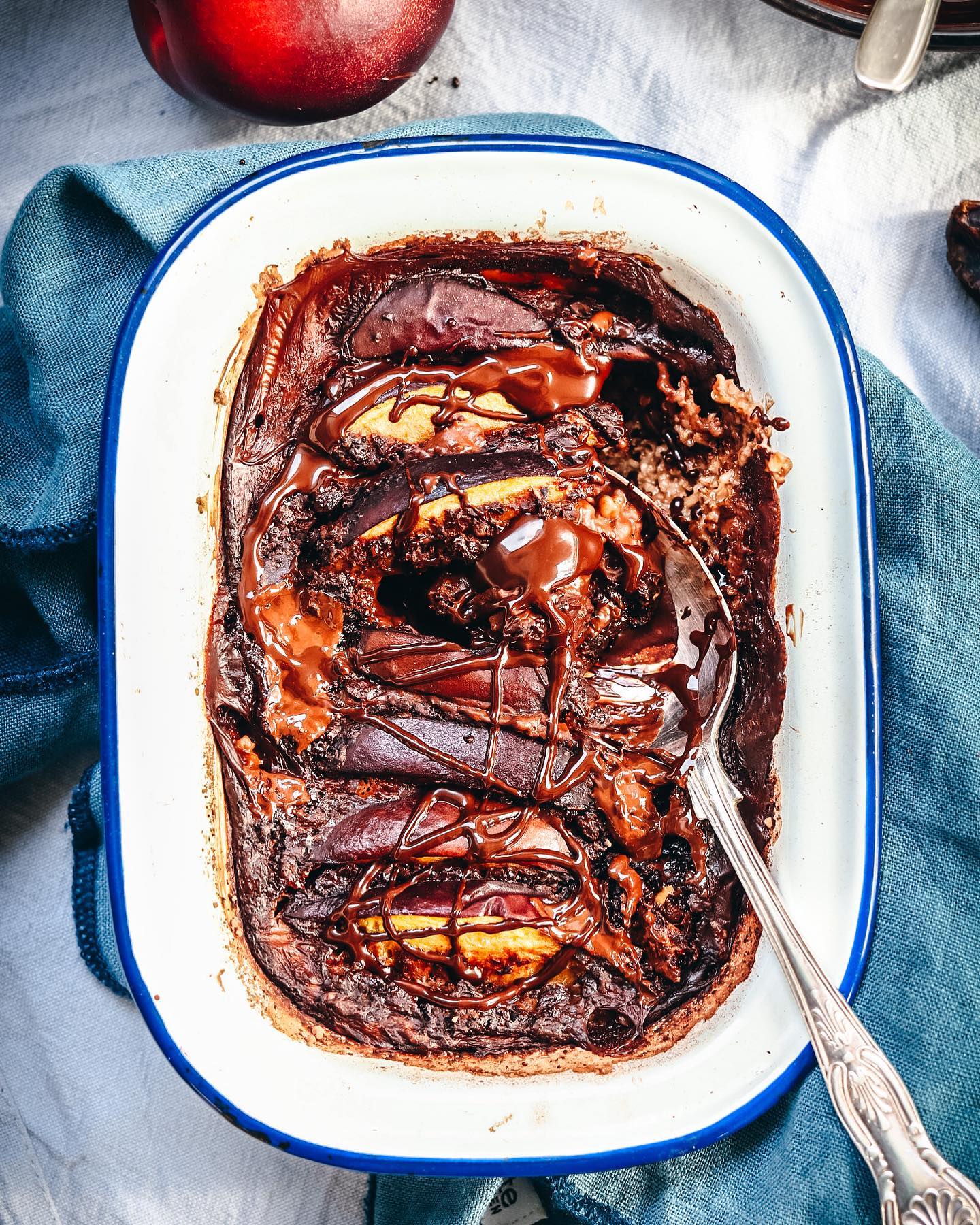 Sticky Chocolate Date and Nectarine Baked Oats