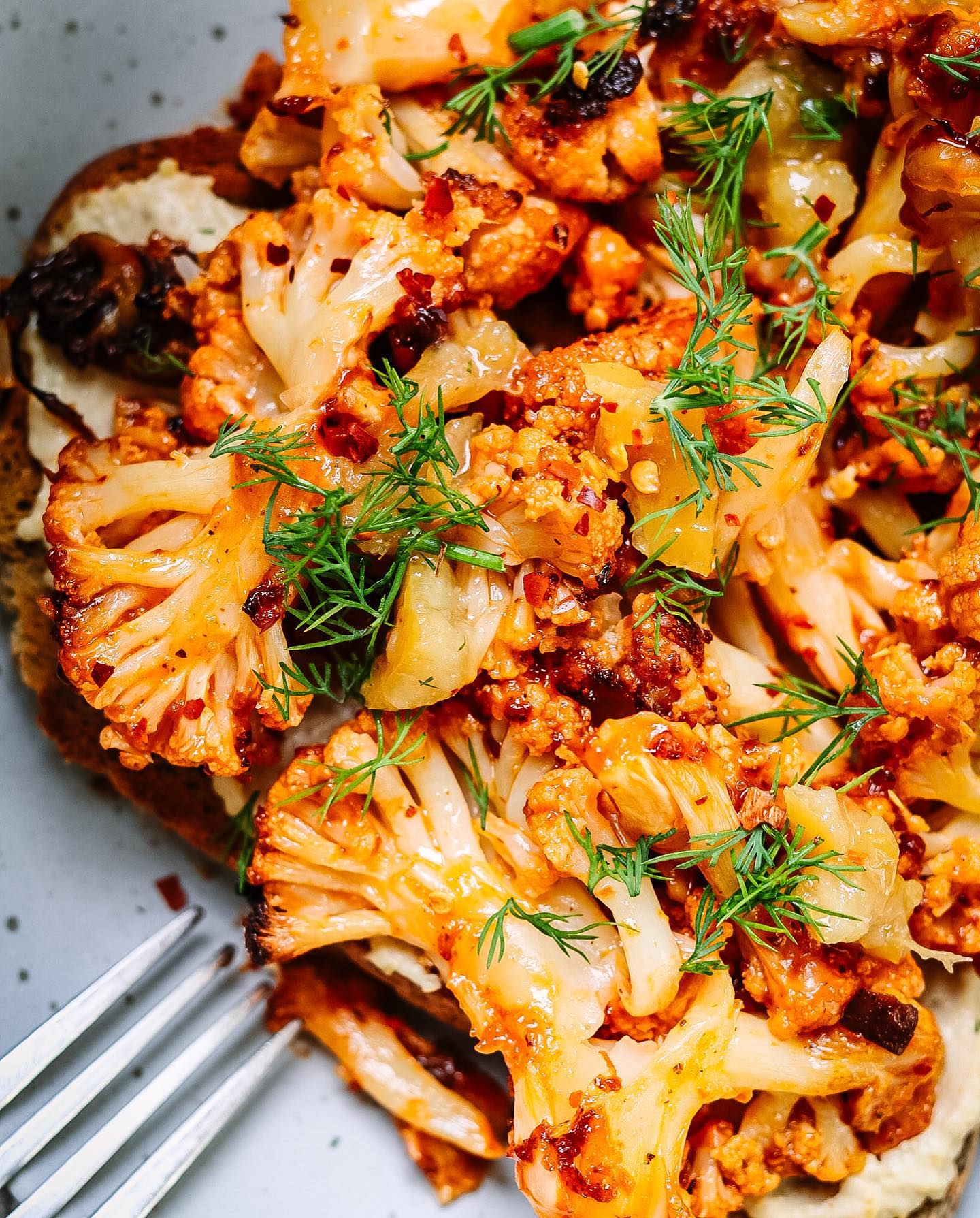 Harissa Cauliflower and Hummus Toast