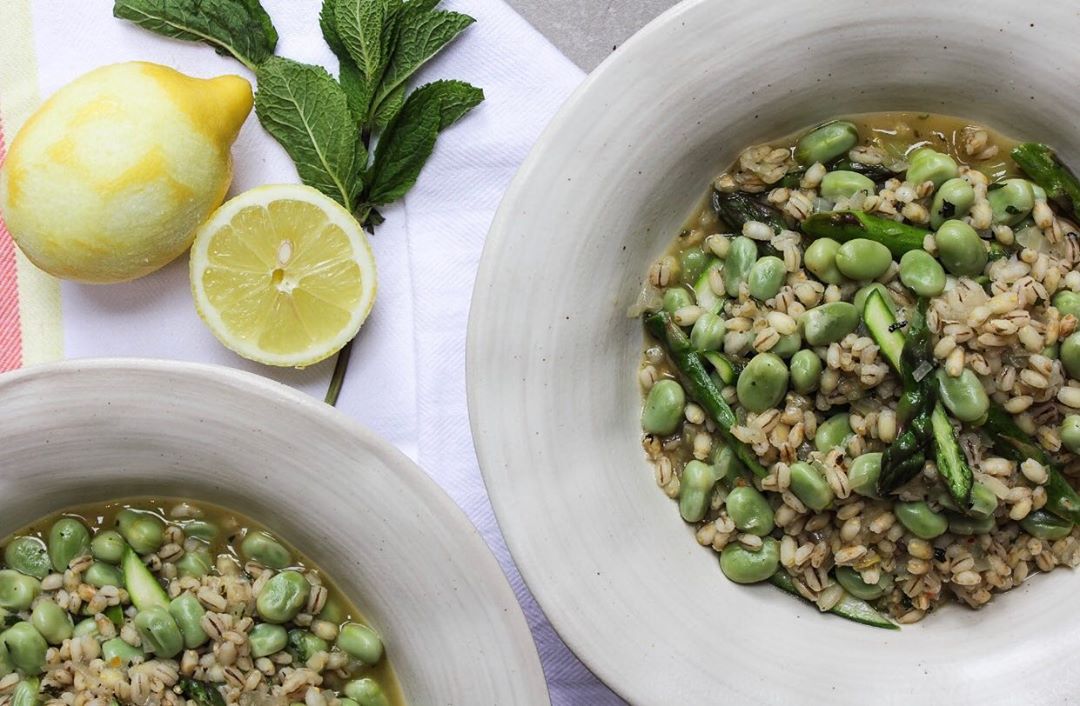 Lemon Asparagus and Broad Bean Barley Risotto