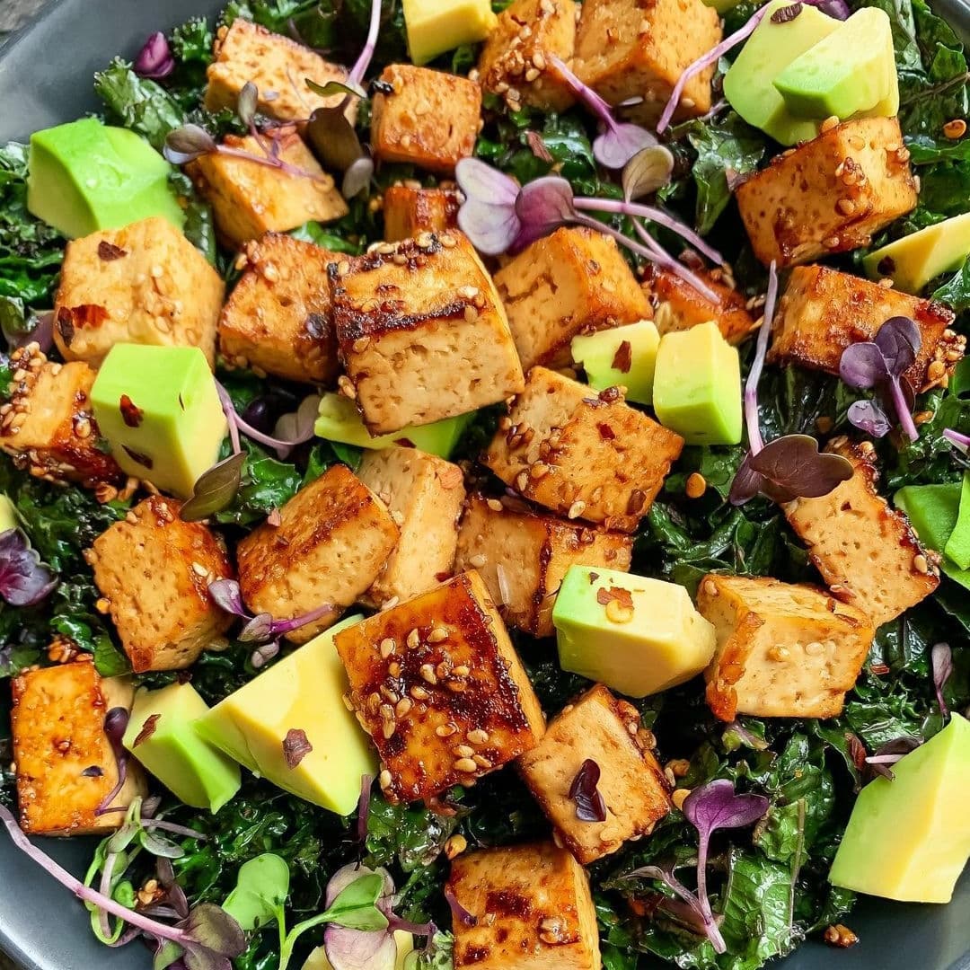 Vegan Kale Bowl with Teriyaki Tofu