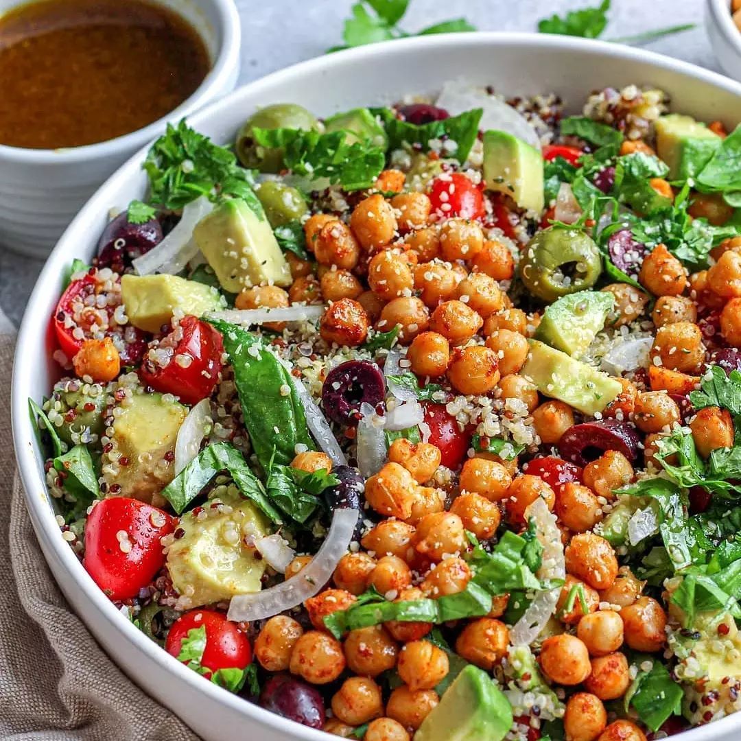 Quinoa Chickpea Salad with Basil and Olives