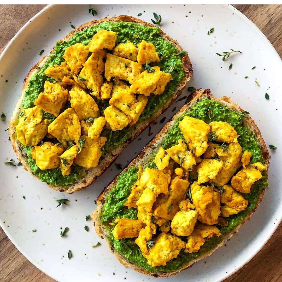 Pesto Toast with Tofu Scramble