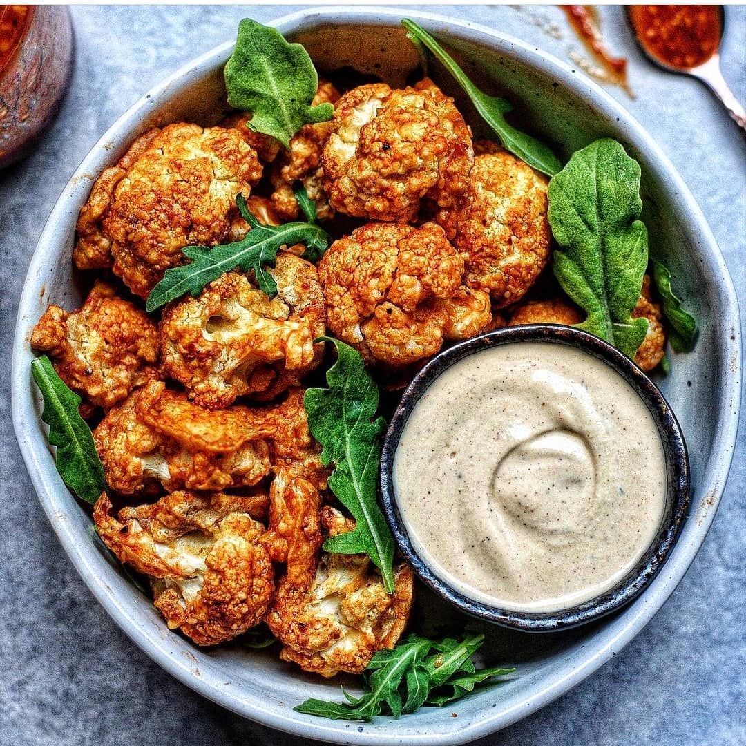 Baked Cauliflower Wings with Tahini Sriracha Sauce