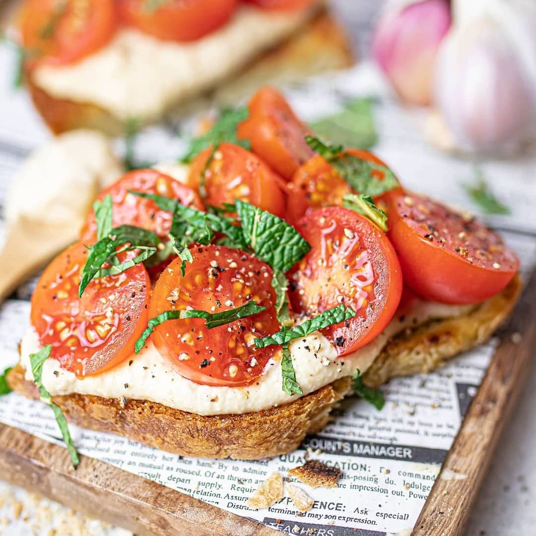 Hummus Toast with Chickpeas and Tahini