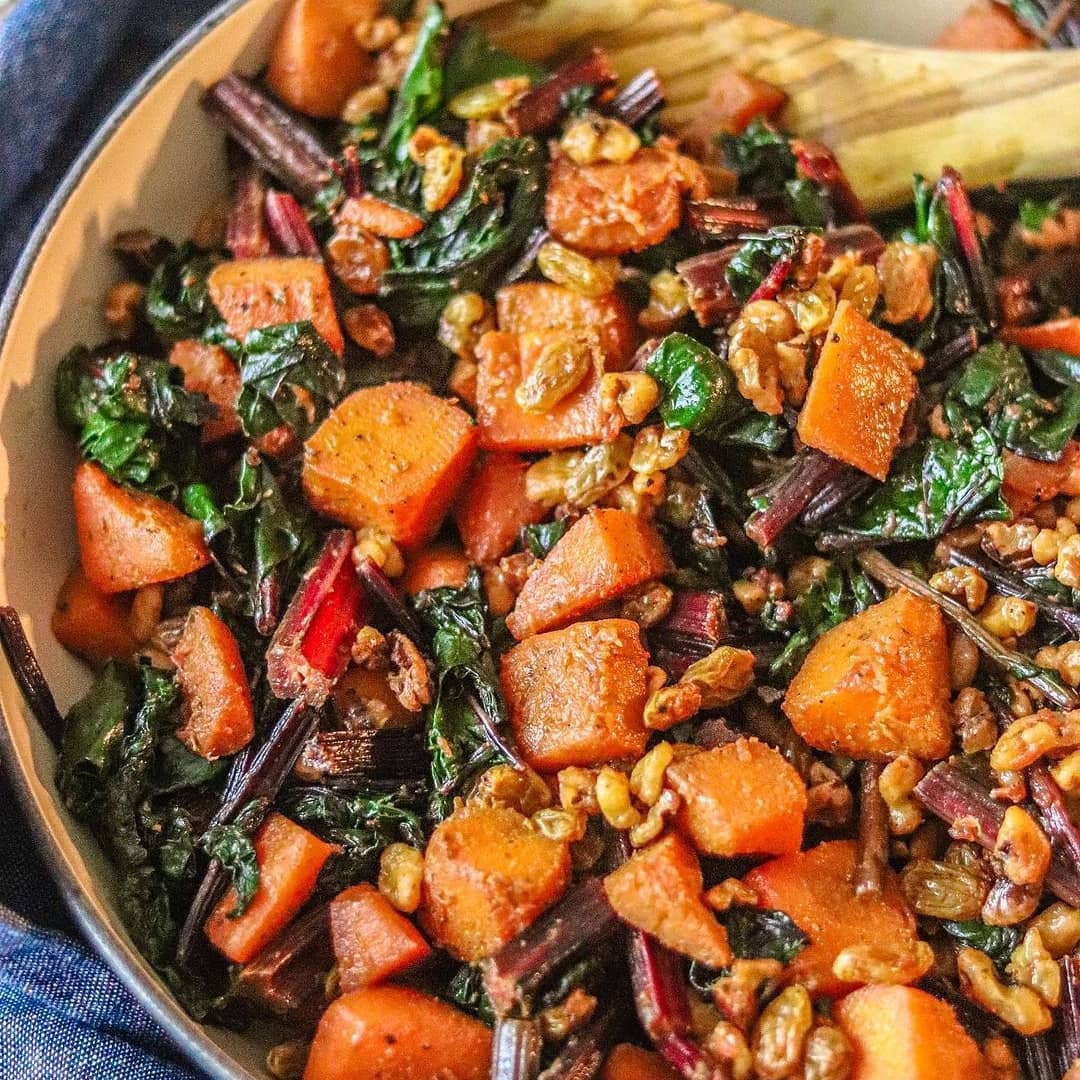 Walnut Squash and Chard with Golden Raisins