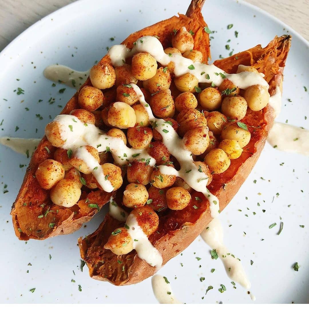 Roasted Chickpea Stuffed Sweet Potato