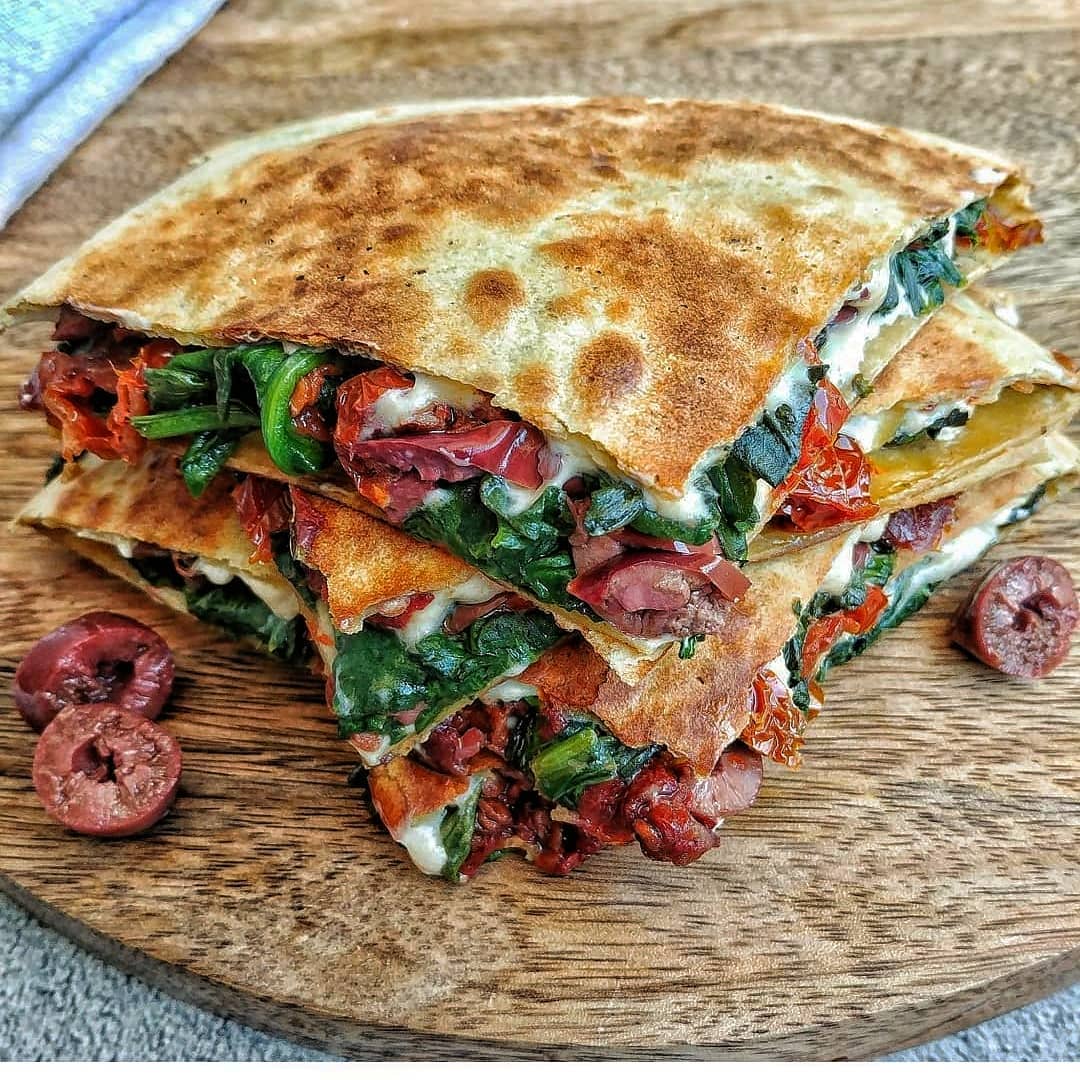 Spinach, Olive and Sun-Dried Tomato Quesadilla