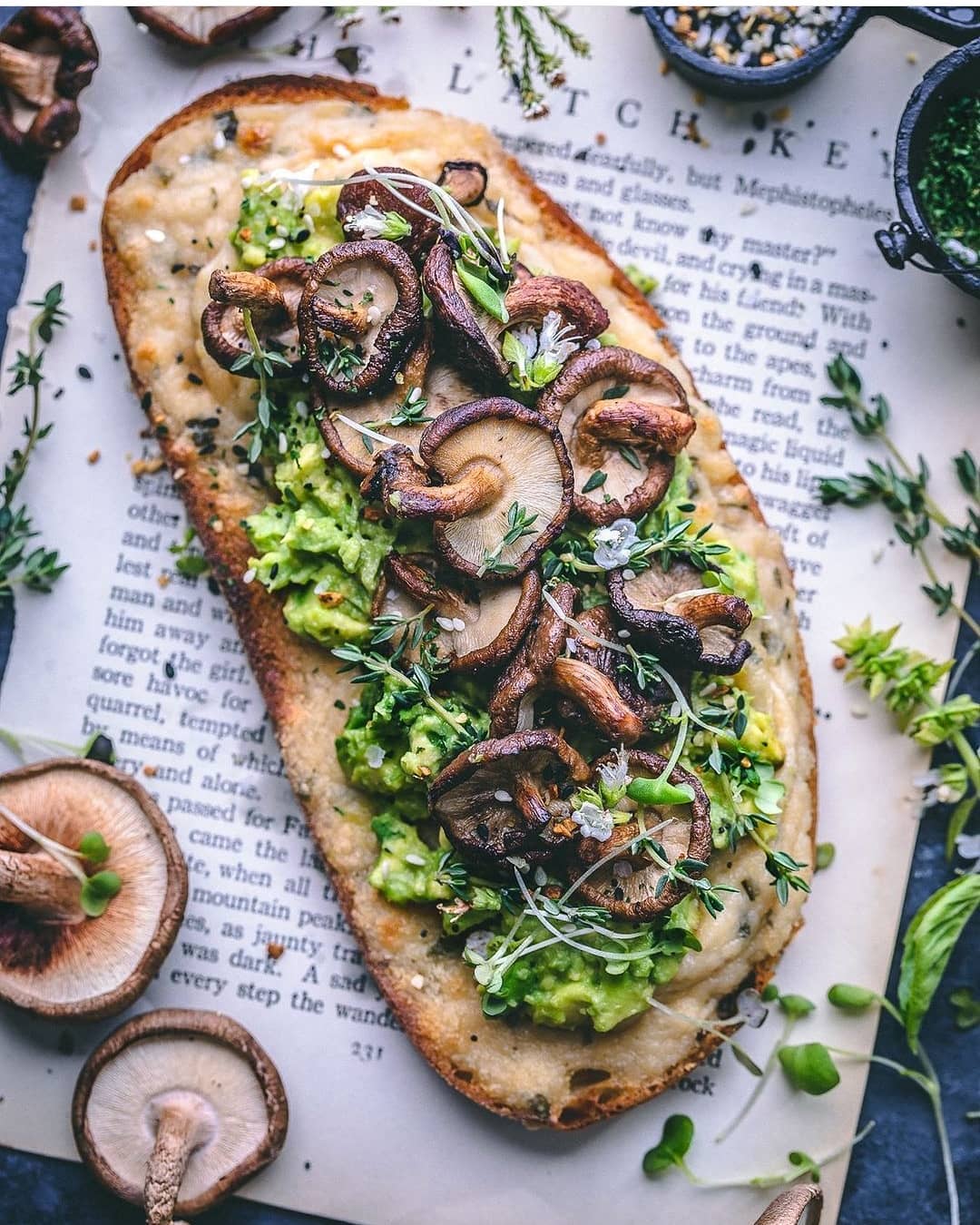 Avocado Toast with Mushrooms and Vegan Cheese