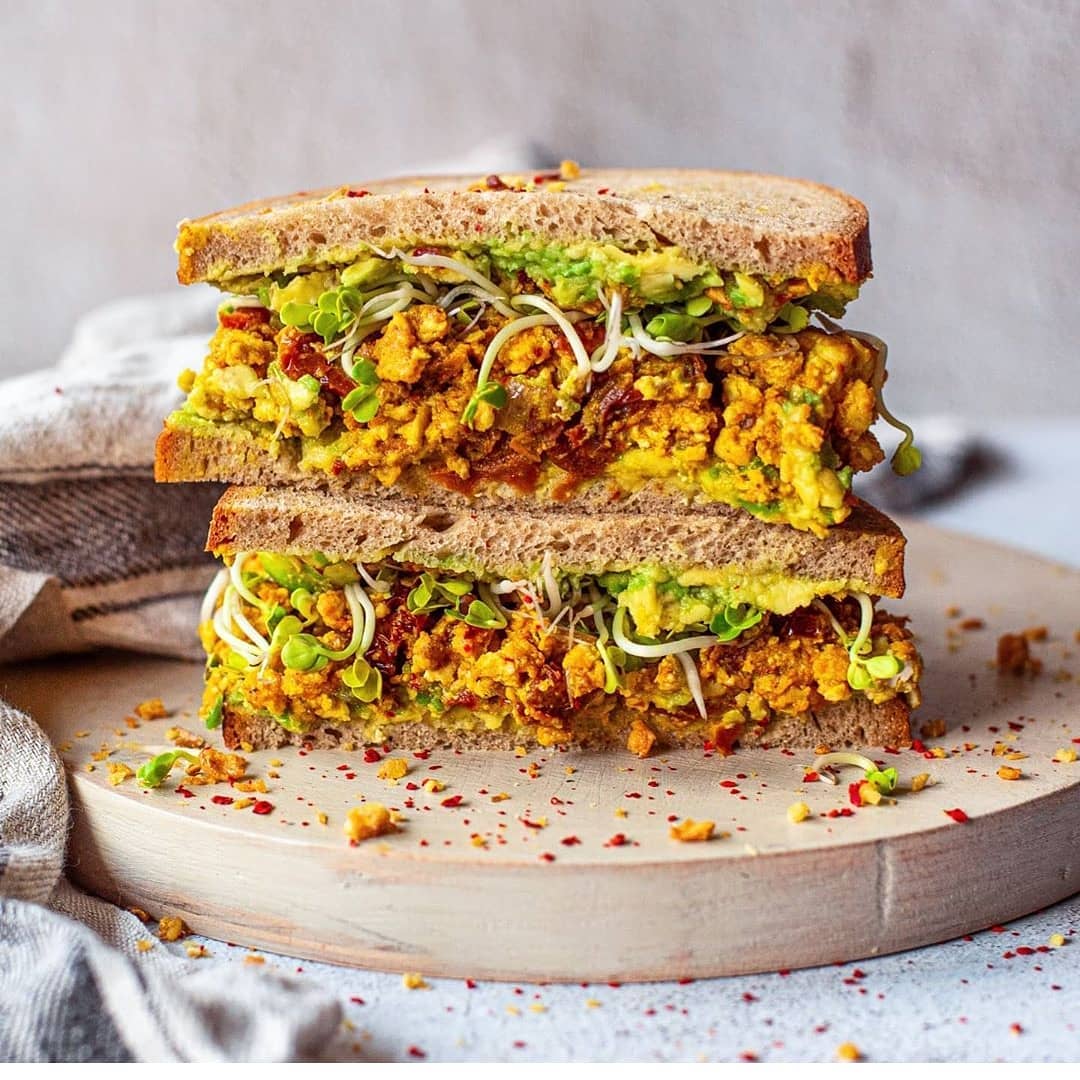 Scrambled Pumpkin Tofu Avocado Sandwich