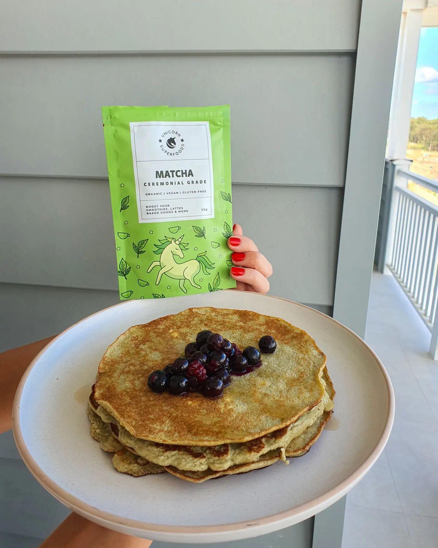 Energizing Matcha Berry Pancakes