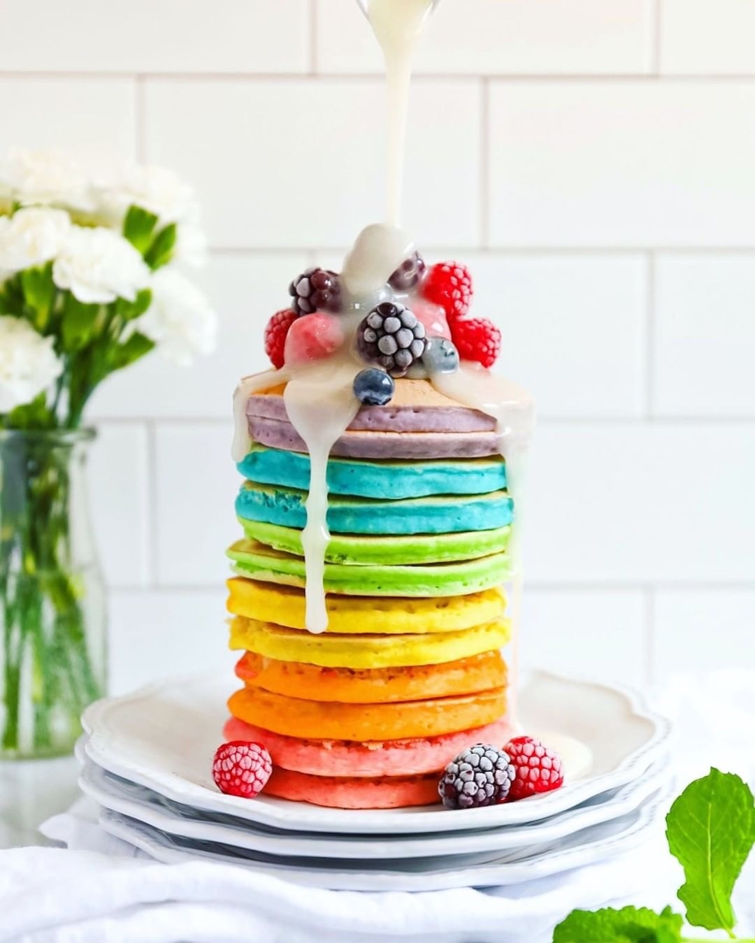 Rainbow Vegan Pancake Stack