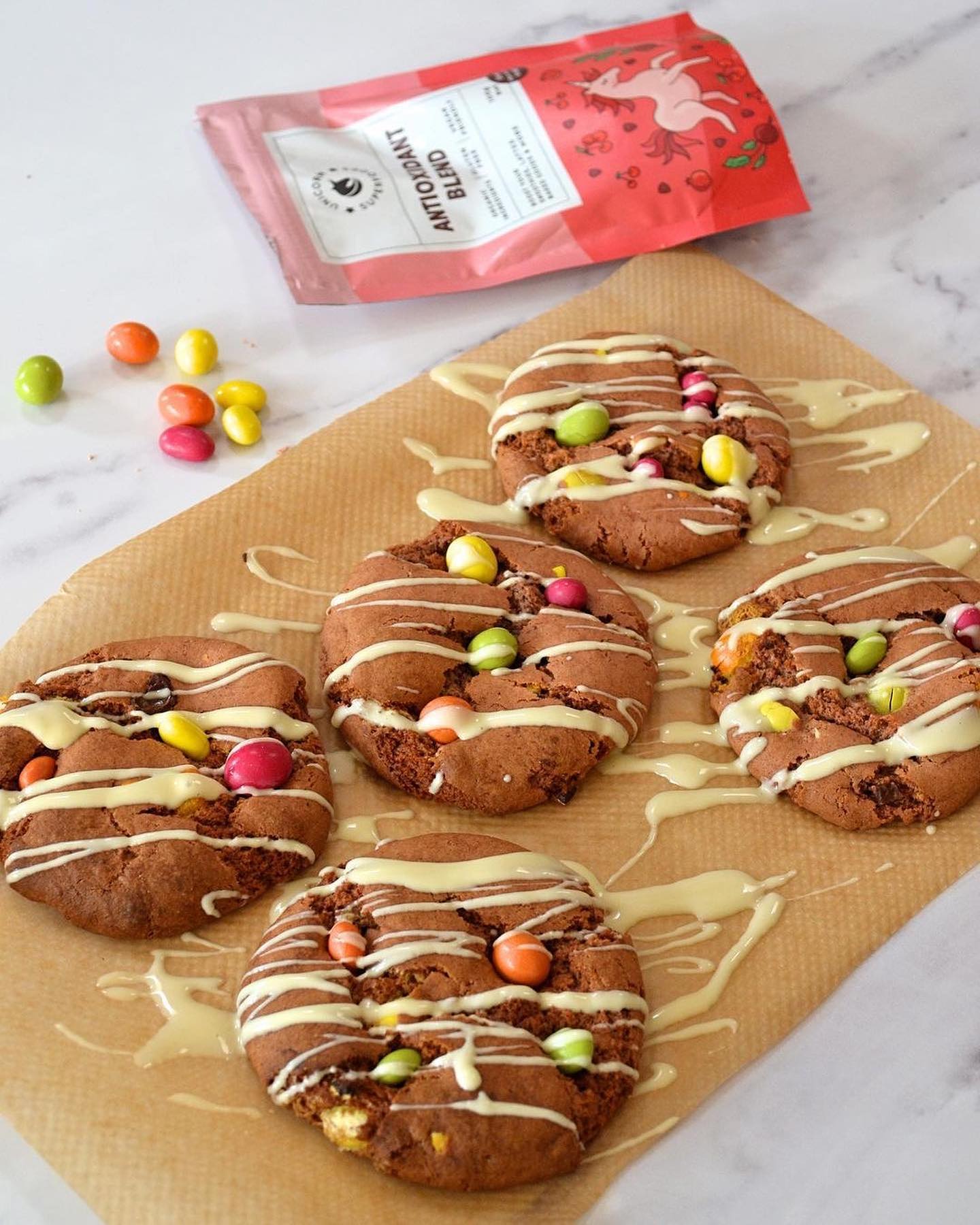 Peanut "M&m" Cookies with Unicorn Superfoods Antioxidant Blend