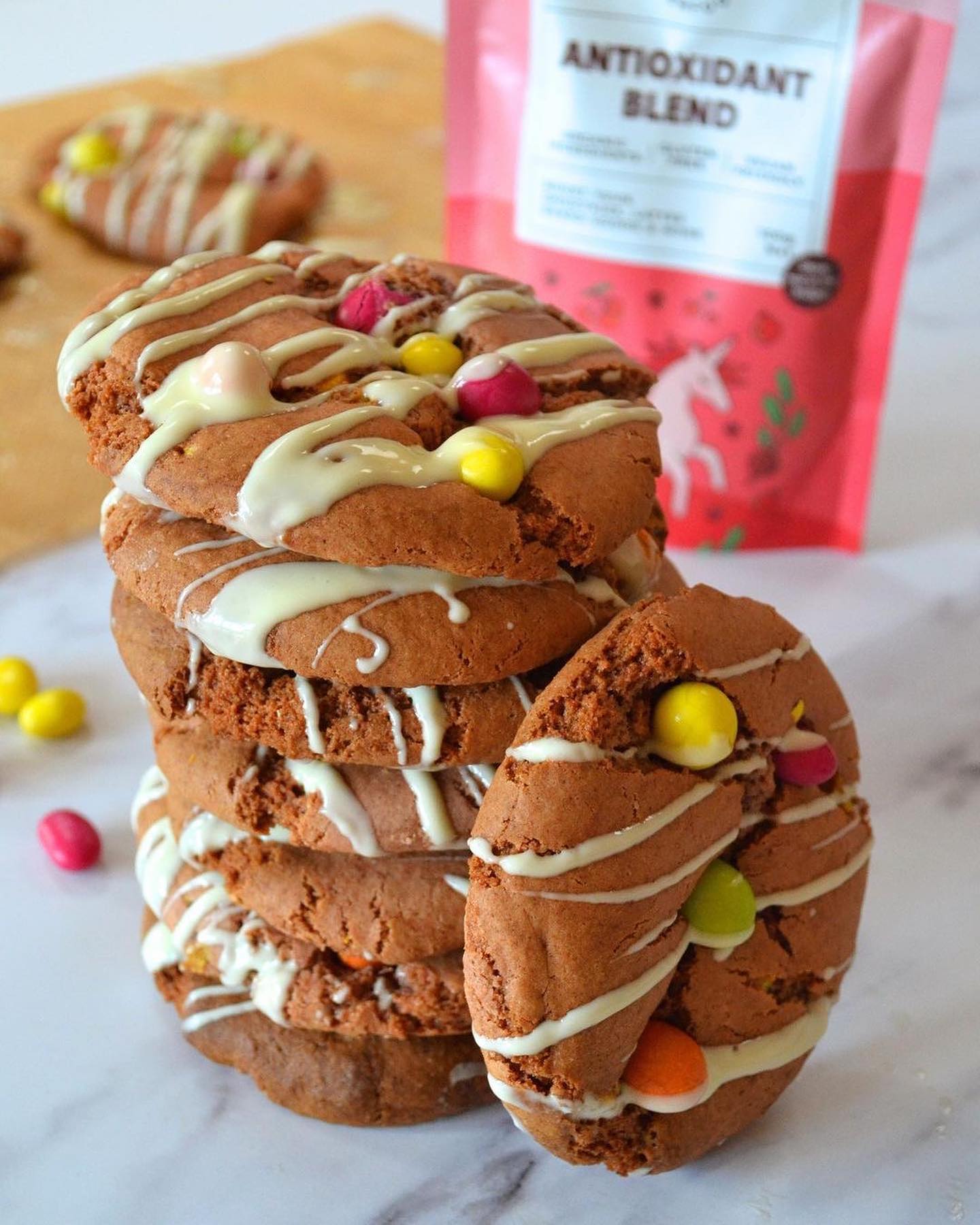 Peanut "M&m" Cookies with Unicorn Superfoods Antioxidant Blend