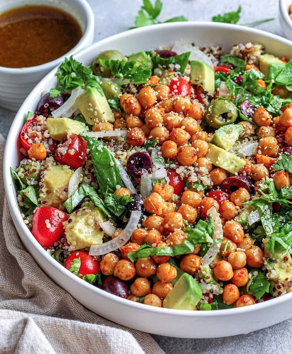 Quinoa Chickpea Salad with Basil and Olives