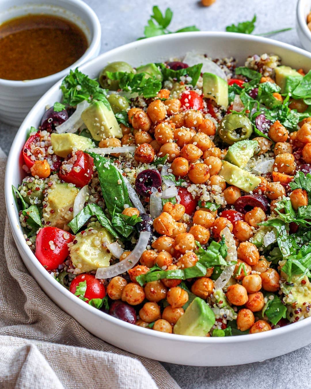 Quinoa Chickpea Salad with Basil and Olives