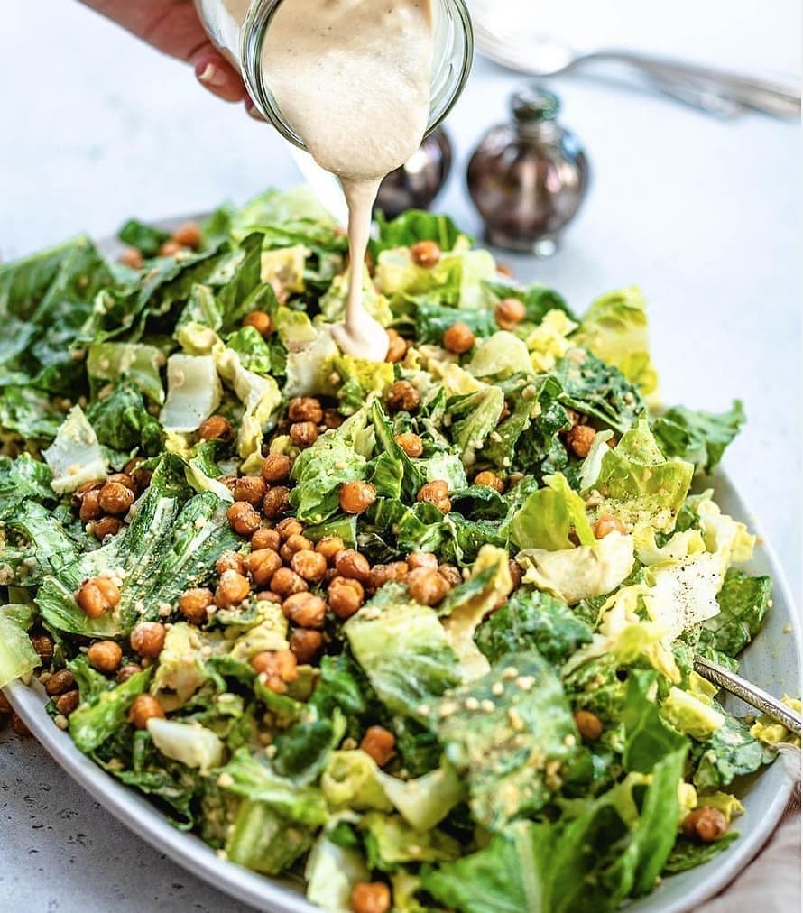 Vegan Caesar Salad with Roasted Chickpeas