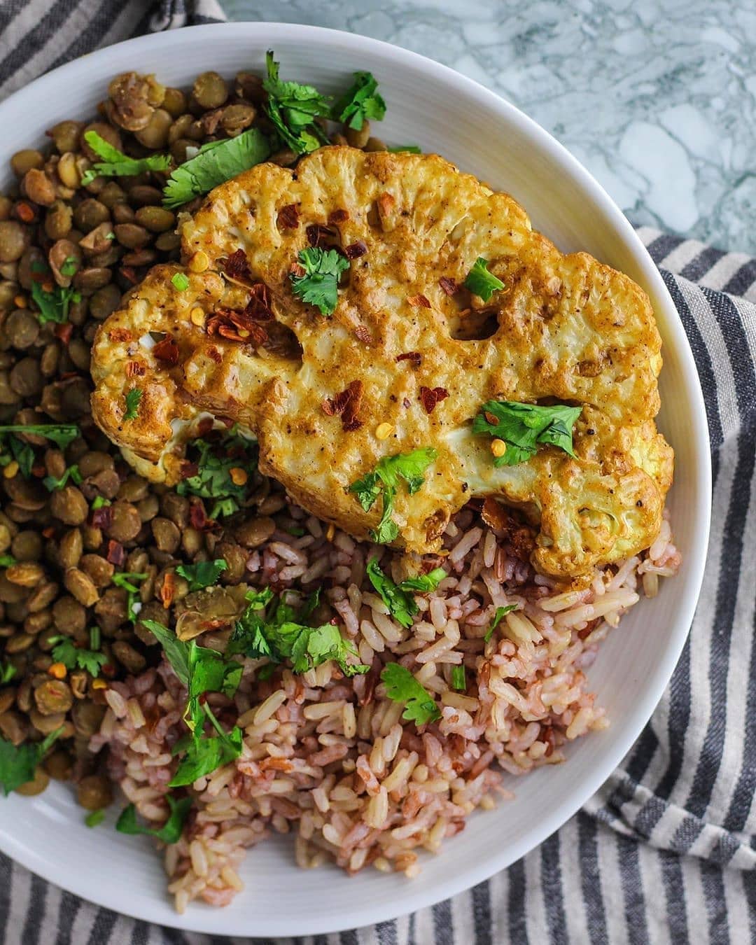 Baked Cauliflower Steak with Tahini Marinade
