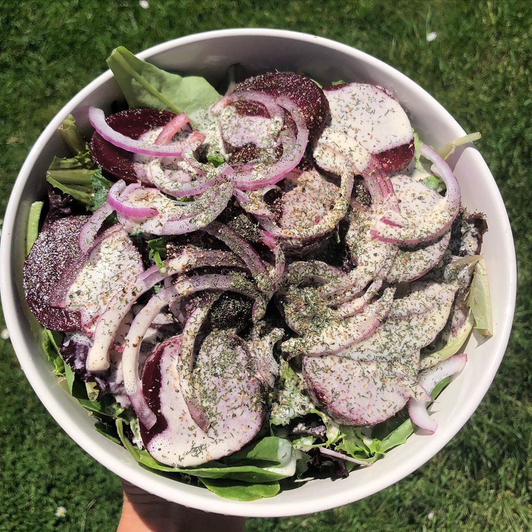 Beet and Greens Salad with Tahini Dressing