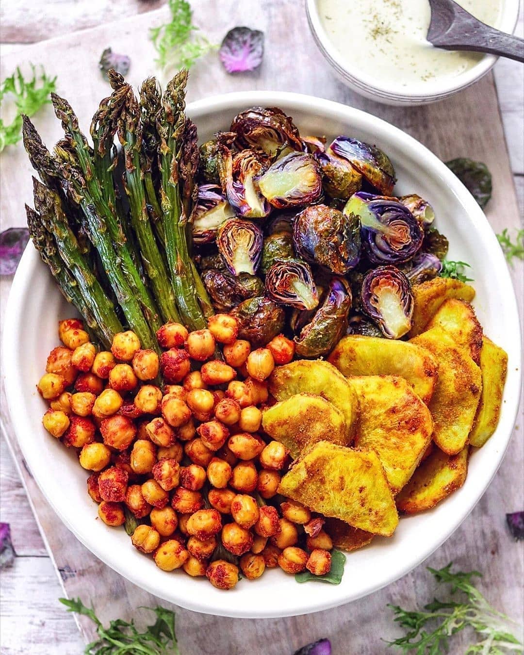 Roasted Rainbow Salad with Yogurt Tahini Dressing