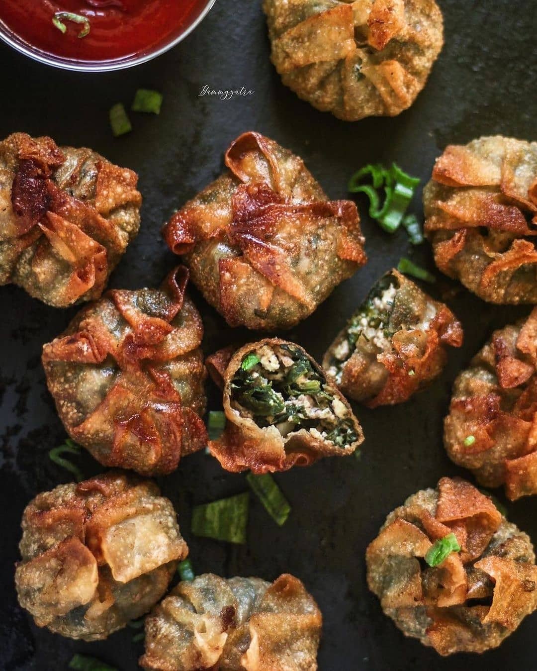 Fried Wontons with Spinach and Tofu