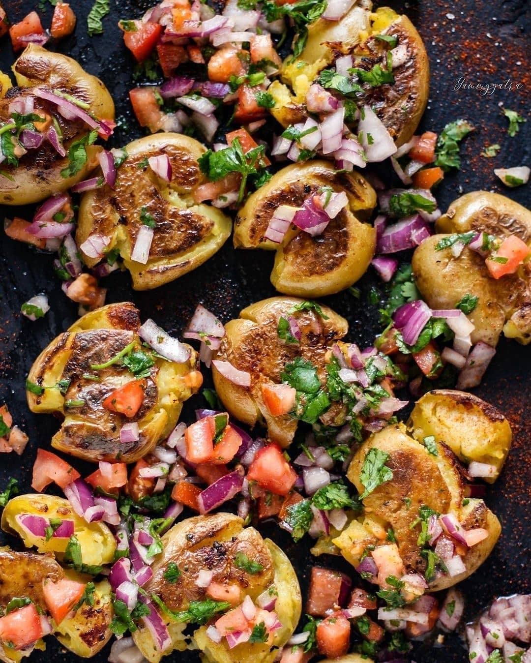 Roasted Smashed Potatoes with Chaat Mix