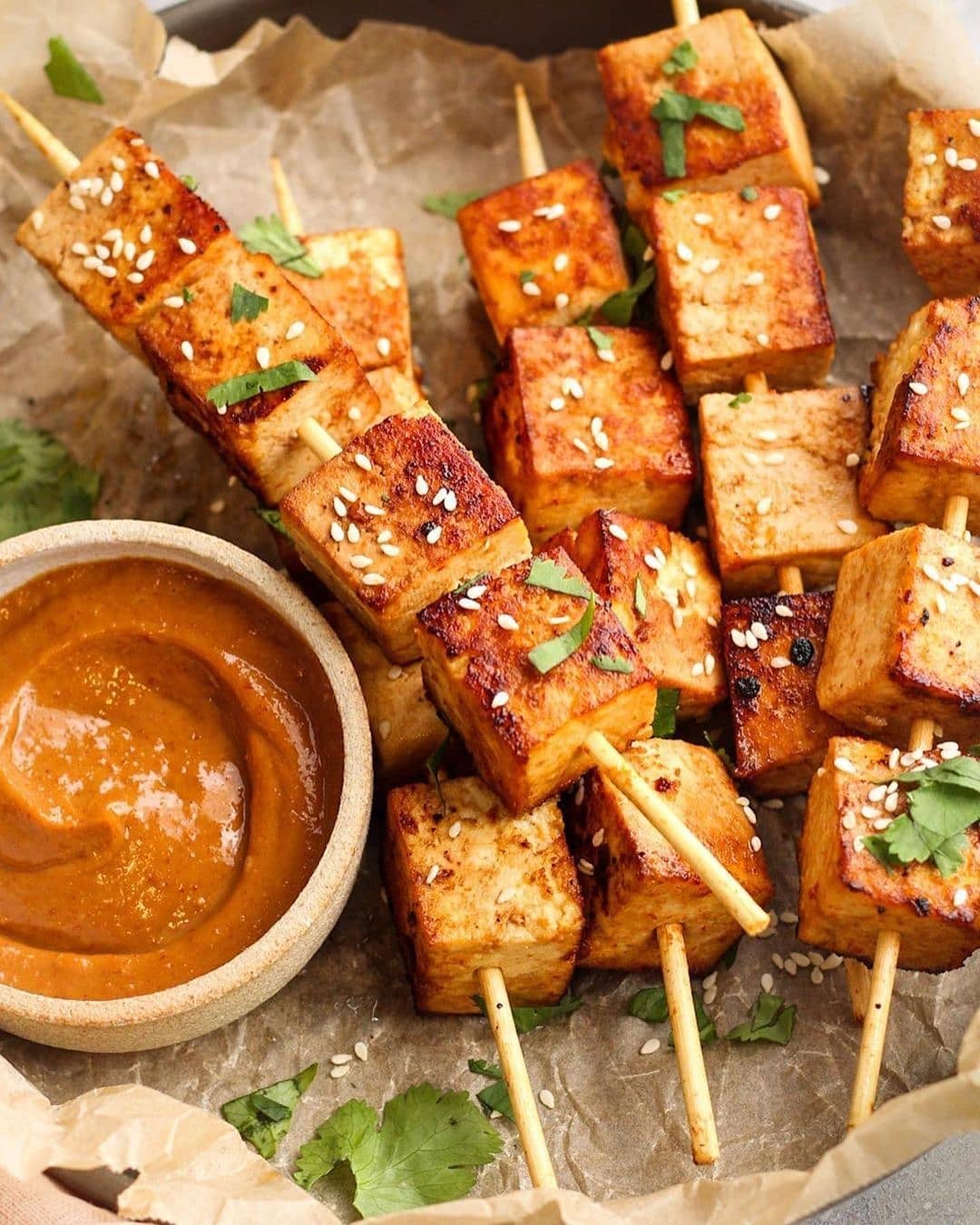 Tofu Skewers with Spicy Peanut Sauce