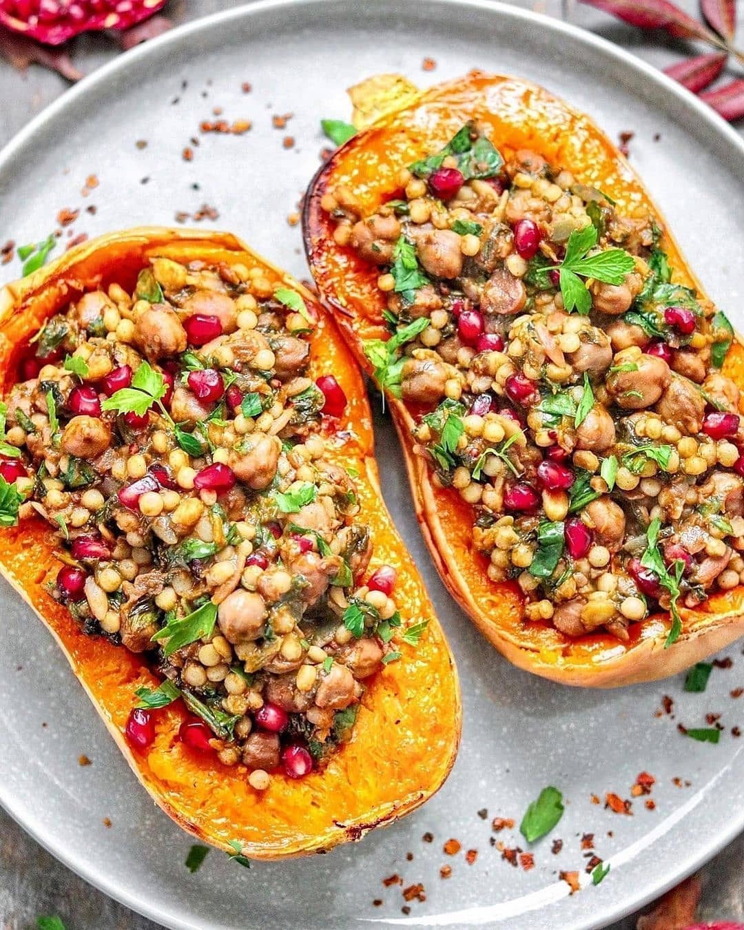 Stuffed Butternut Squash with Chickpea Filling