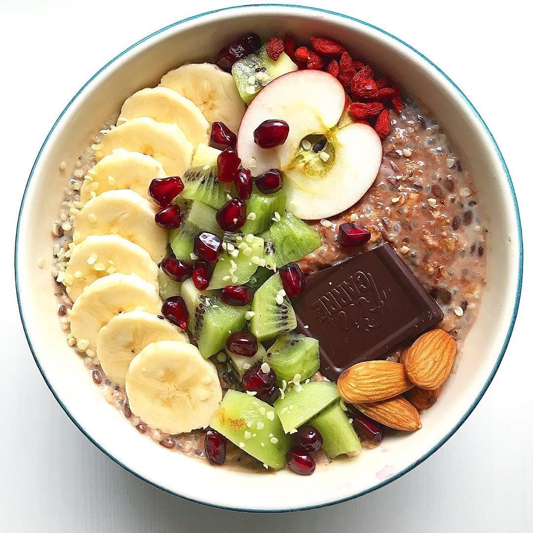 Vegan Oatmeal Breakfast with Seeds and Cocoa