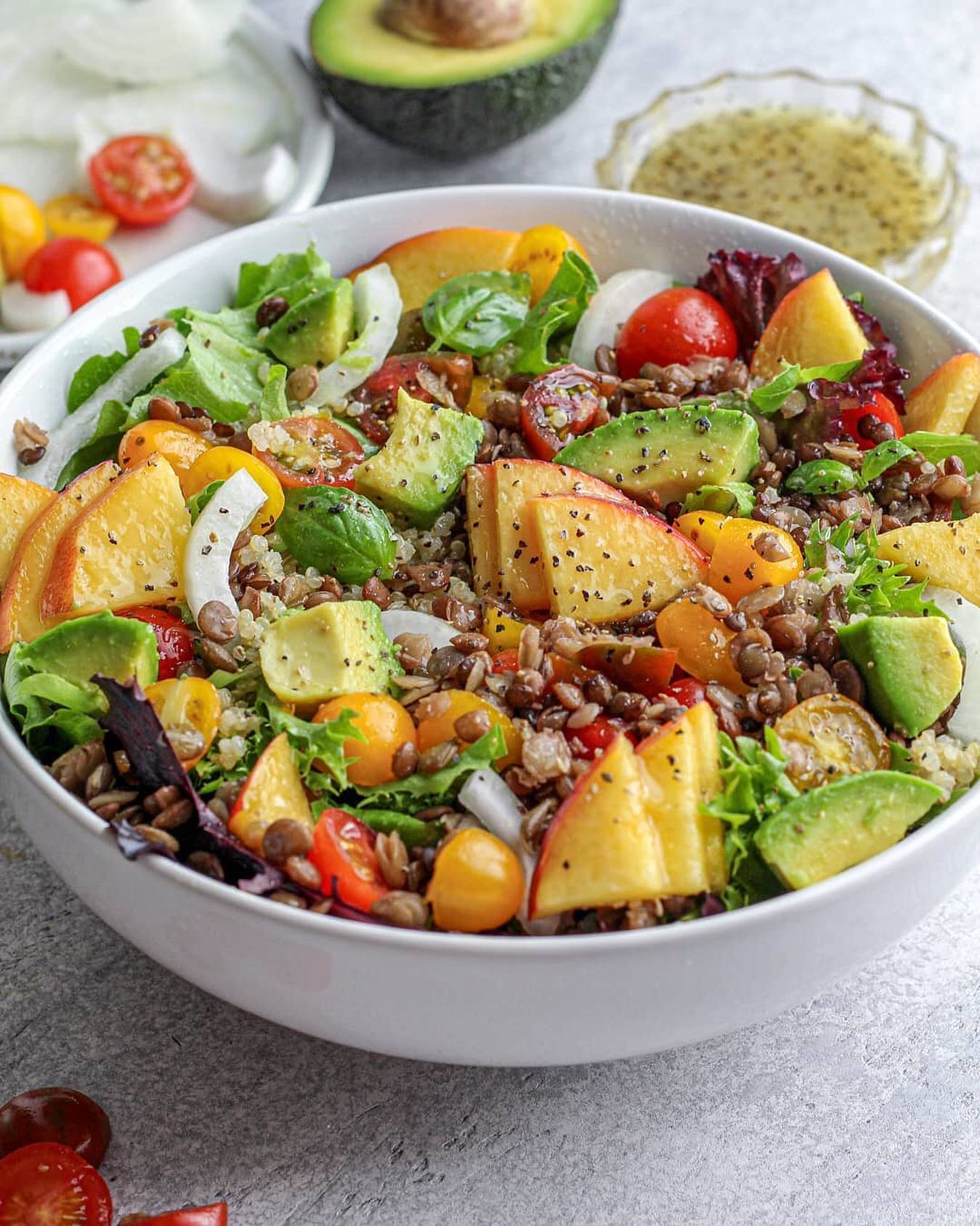 Peach Avocado Salad with Quinoa and Lime Vinaigrette