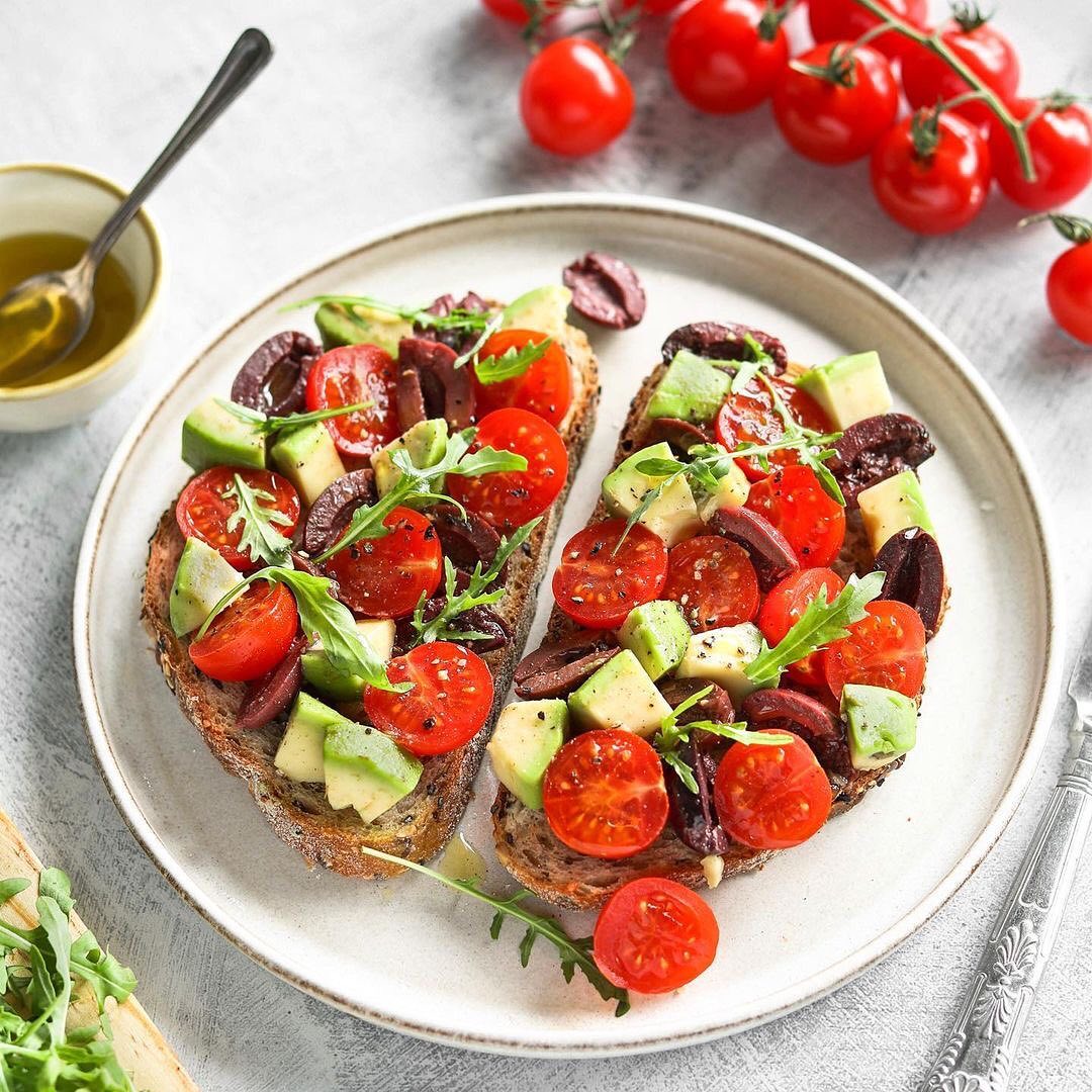 Avocado, Tomato, and Olive Toast