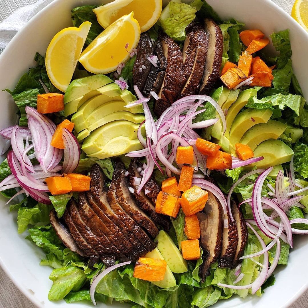 Roasted Sweet Potato and Mushroom Salad
