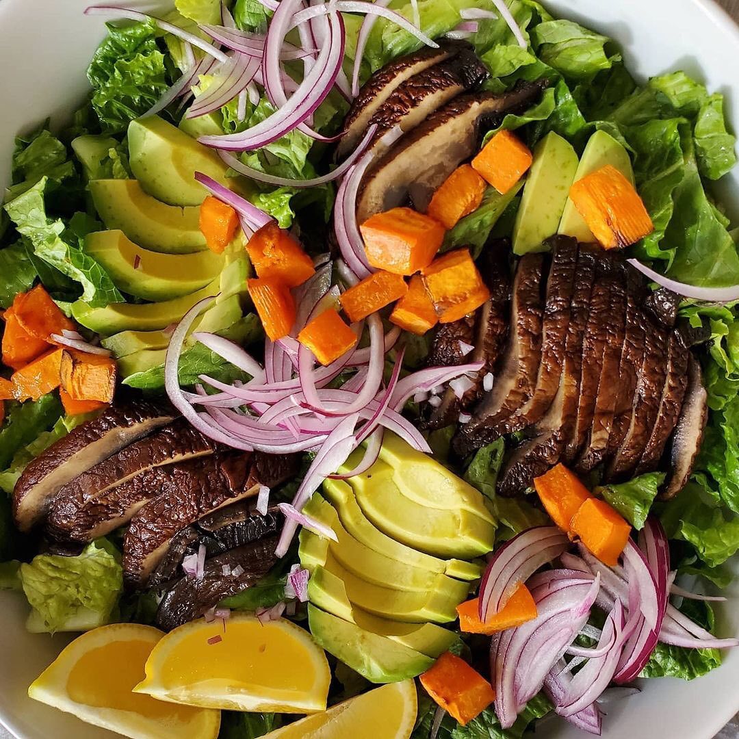 Roasted Sweet Potato and Mushroom Salad