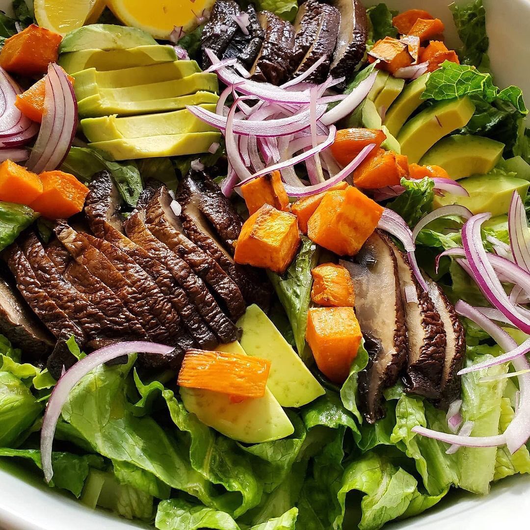 Roasted Sweet Potato and Mushroom Salad