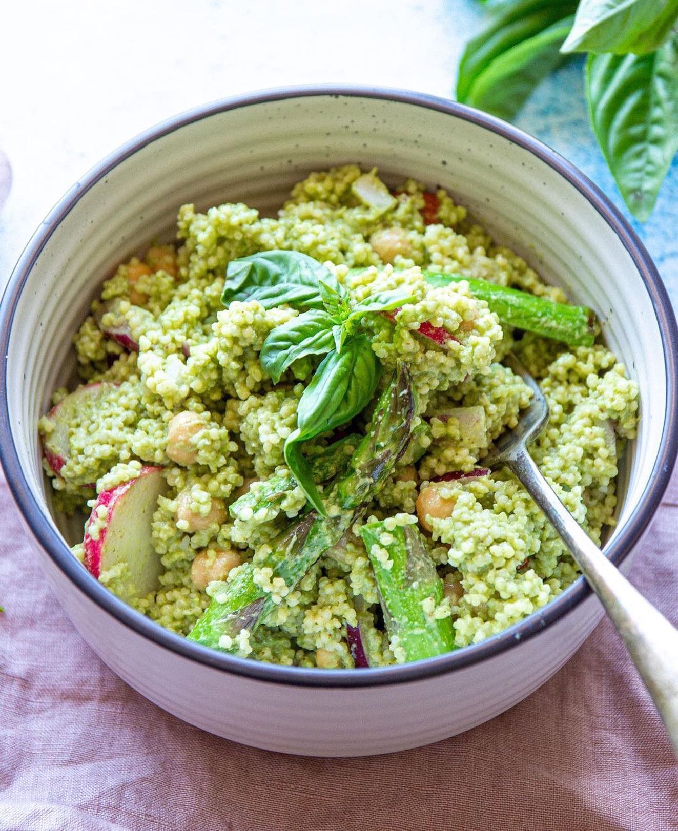 Spring Pesto Almond Millet Salad