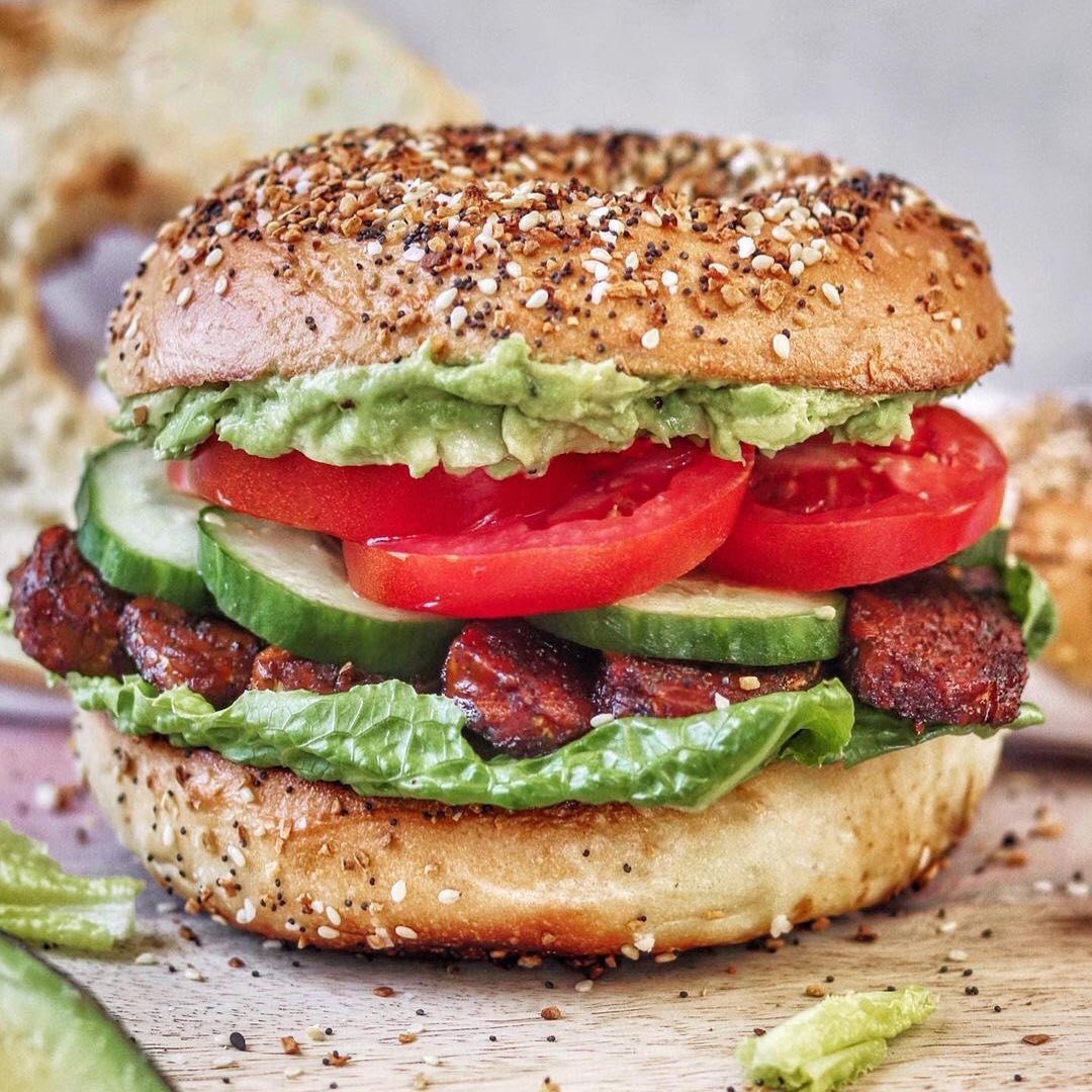 Tempeh Bacon Bagel Sandwich