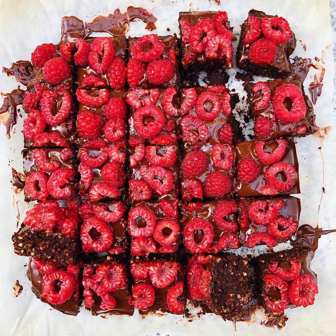 Hazelnut Chocolate Brownie with Raspberries