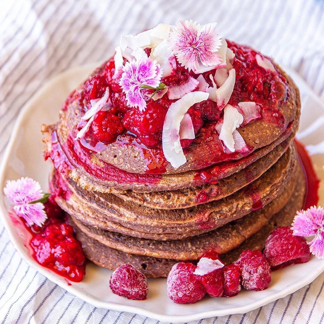 Vegan Chocolate Pancakes with Berries