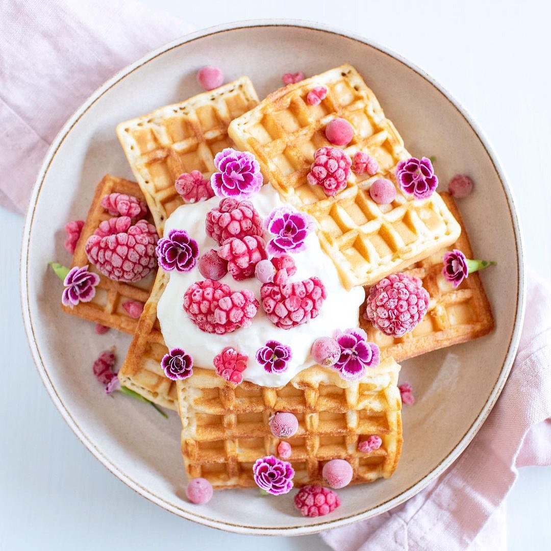 Waffles with Whipped Cream and Berries