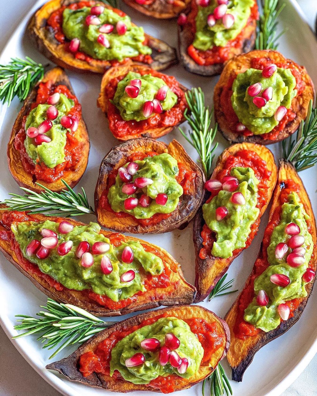 Roasted Sweet Potato Boats with Harissa and Spicy Guacamole