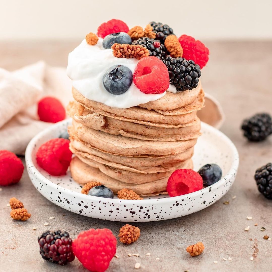 Vanilla Pancakes with Coconut Yoghurt and Berries