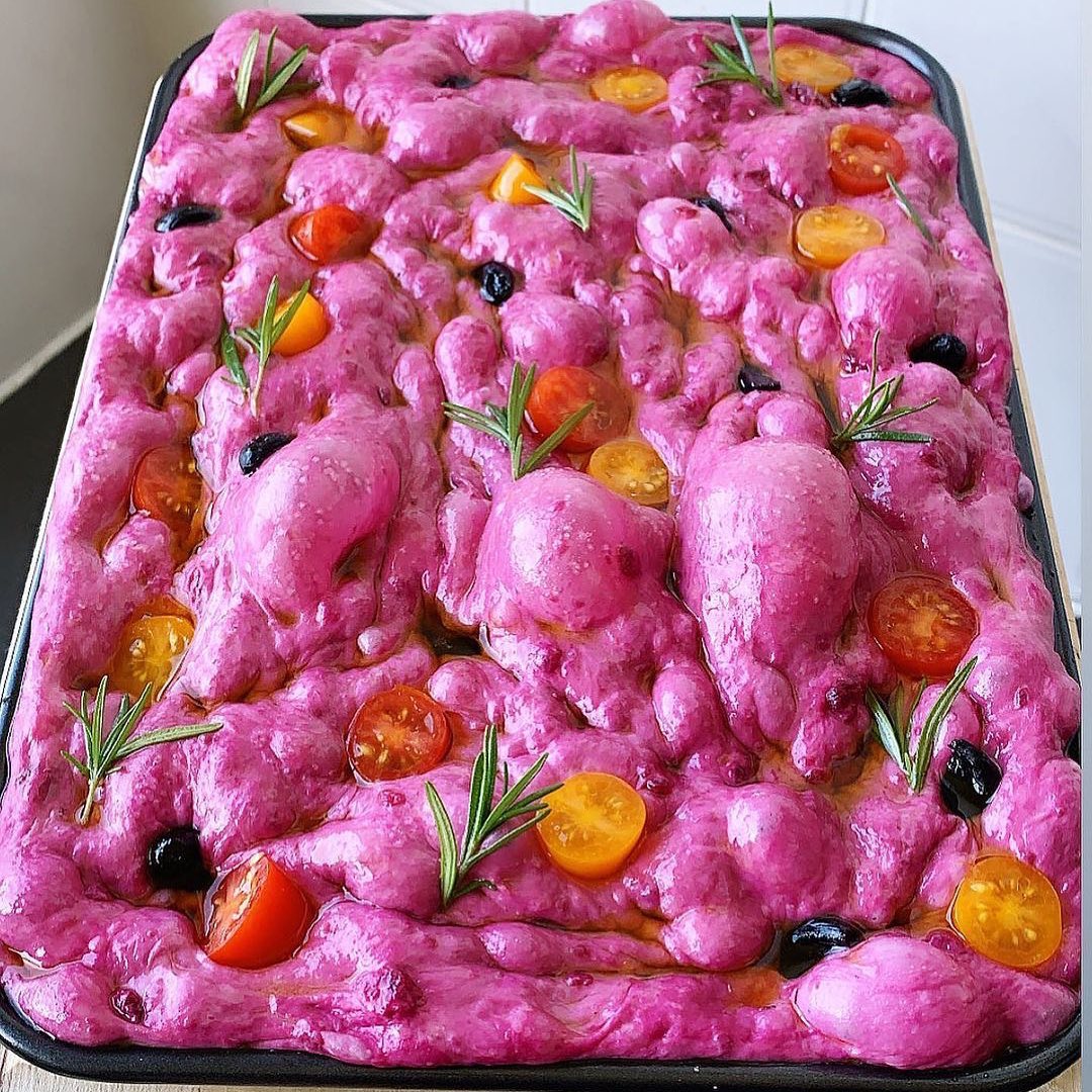 Naturally Leavened Beetroot Focaccia