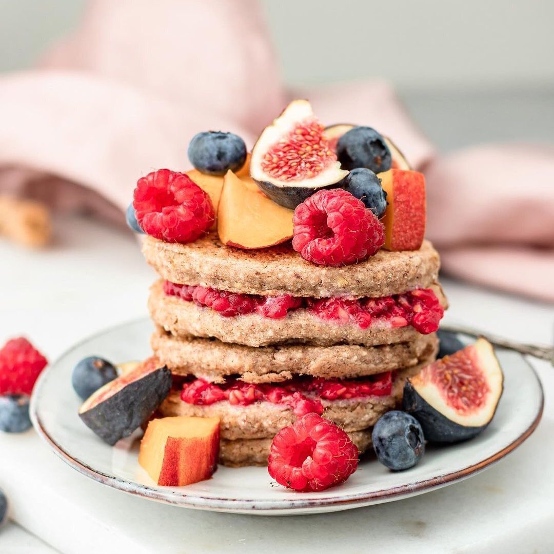Cinnamon Buckwheat Pancakes with Berries, Figs, and Nectarine